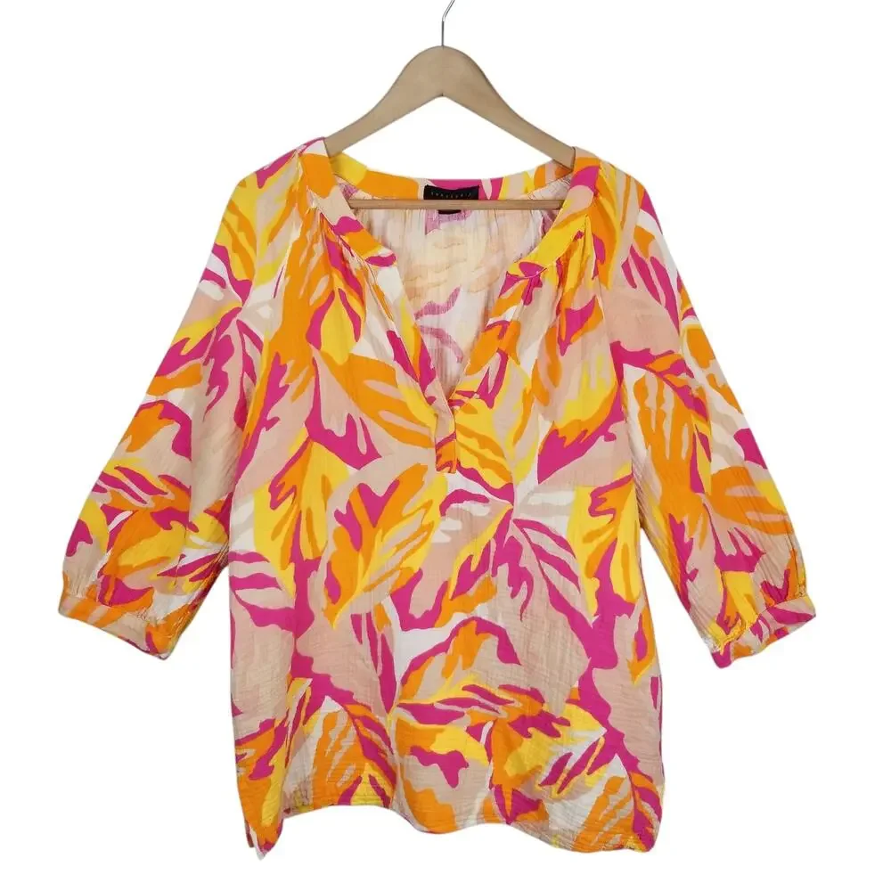 Sanctuary Clothing Women's Island Tunic Make A Splash Pink Yellow Orange Size 2X